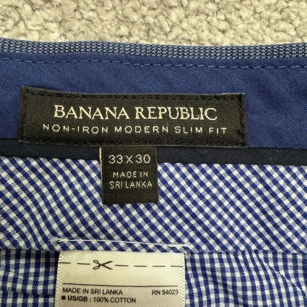 Banana Republic Non-Iron Modern Slim Fit Dress Pants Mens 33x30 Blue Cotton Work